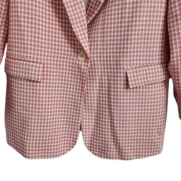 Zara Blazer Small Gingham Pink & White Jacket Bloggers Favorite Pockets Collared - Picture 4 of 10